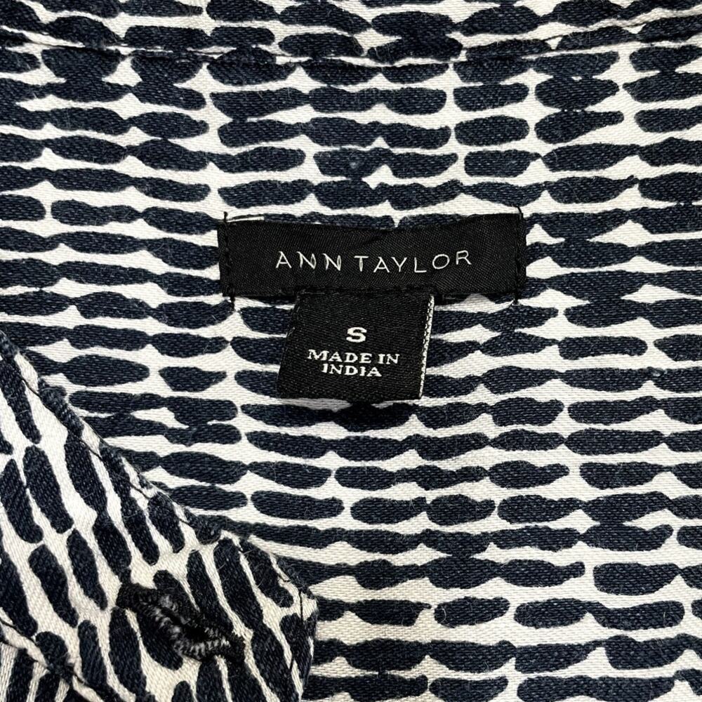 Ann Taylor Linen Rayon Button Front Shirt Dress Blue White Sz Small Classic Chic - Picture 11 of 12